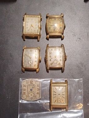 Vintage Hamilton, Bulova, Monarch Robot Tank Watch Cases and Dials  Assorted Lot